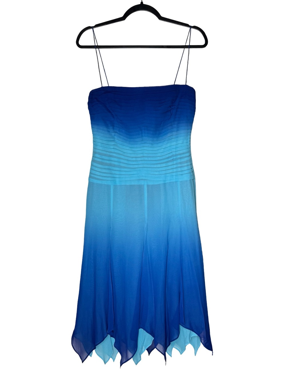 Lillie Rubin Dress Sz 2 100% Silk Blue Ombre Handkerchief Hem Y2K Fairycore